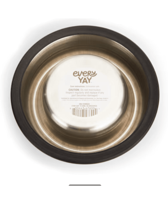EveryYay Dining In Brushed Stainless Steel No-Tip Cat Bowl, 1 Cup
